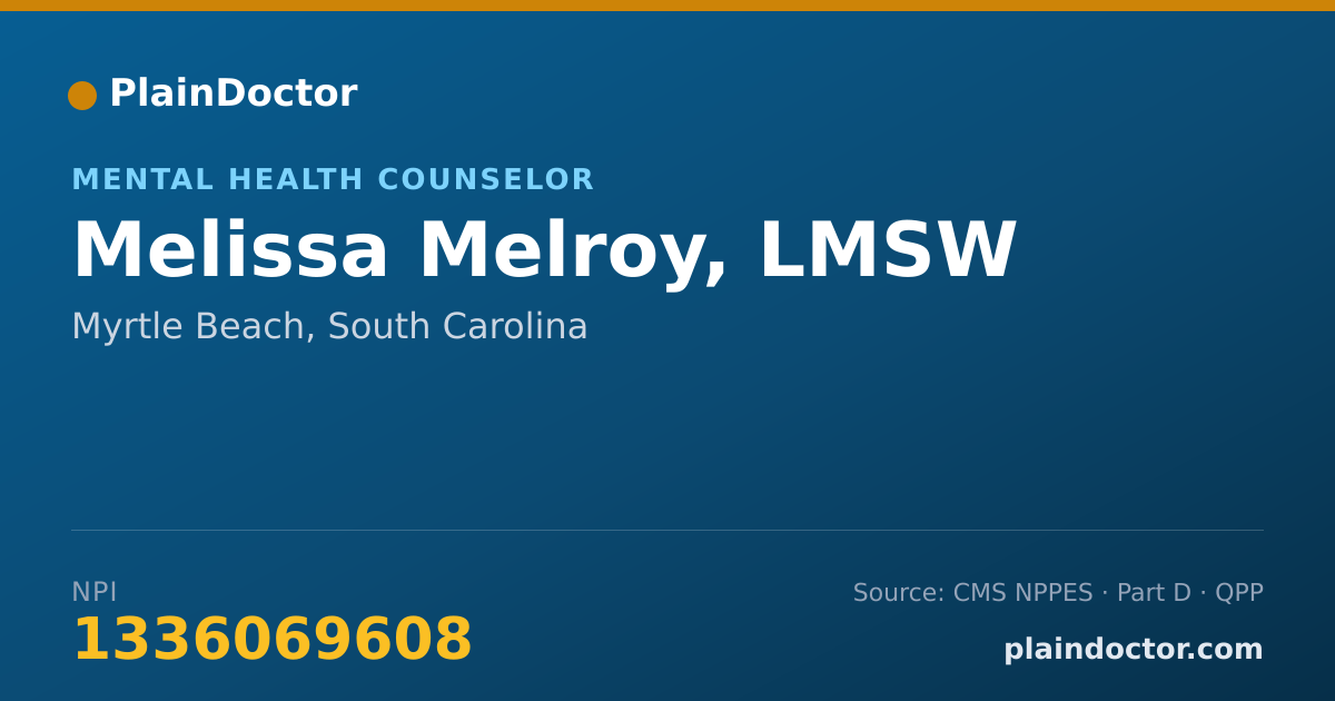 Shareable card for Melissa Melroy, LMSW - Mental Health Counselor, Myrtle Beach, SC