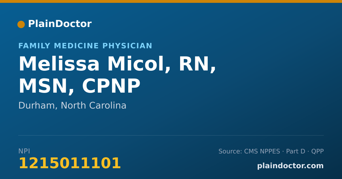 Shareable card for Melissa Micol, RN, MSN, CPNP - Family Medicine Physician, Durham, NC