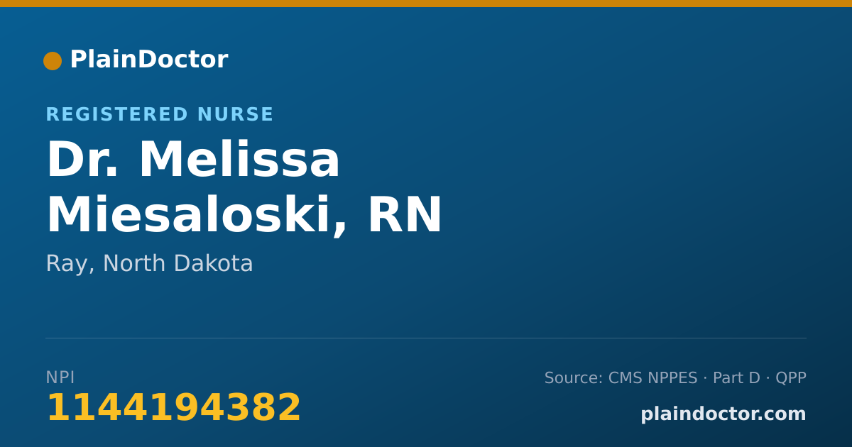Shareable card for Melissa Miesaloski, RN - Registered Nurse, Ray, ND