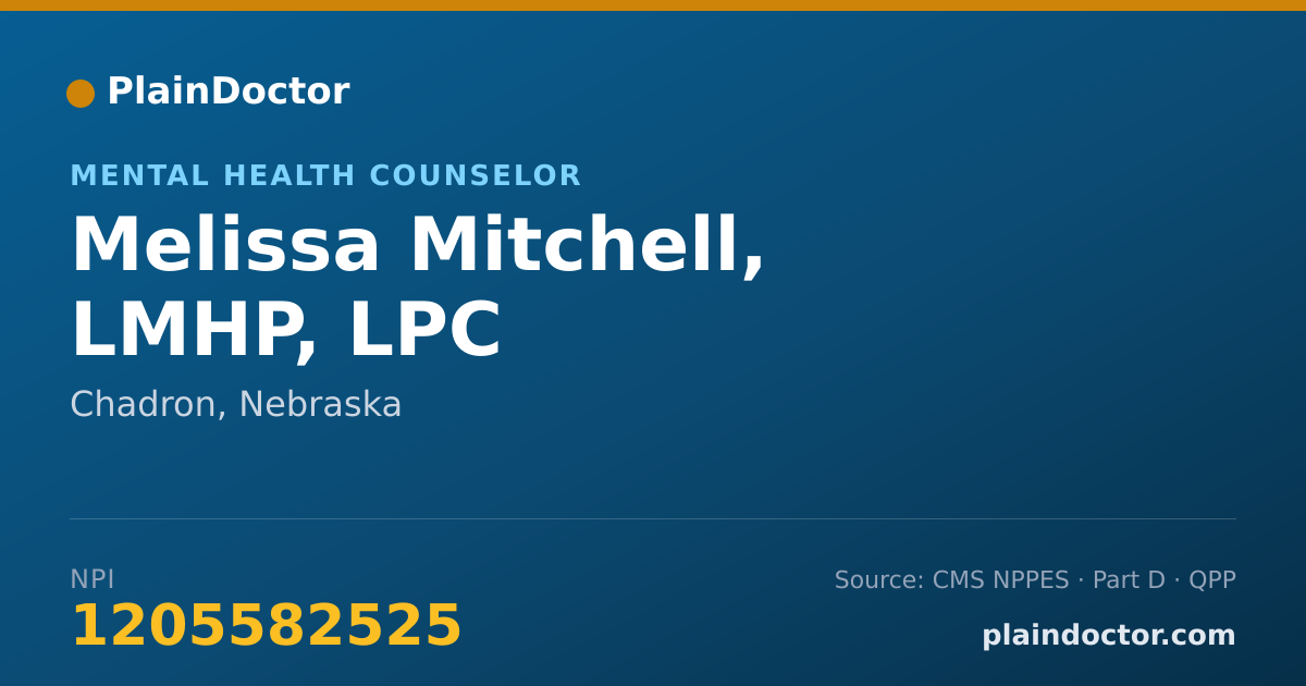 Shareable card for Melissa Mitchell, LMHP, LPC - Mental Health Counselor, Chadron, NE
