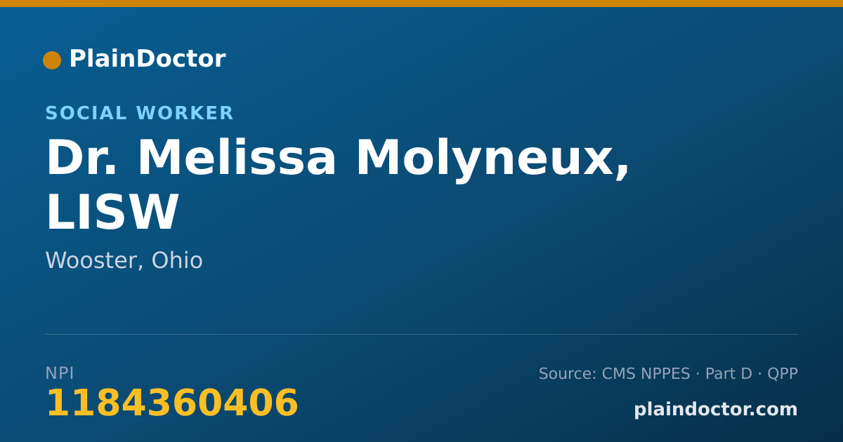 Shareable card for Melissa Molyneux, LISW - Social Worker, Wooster, OH