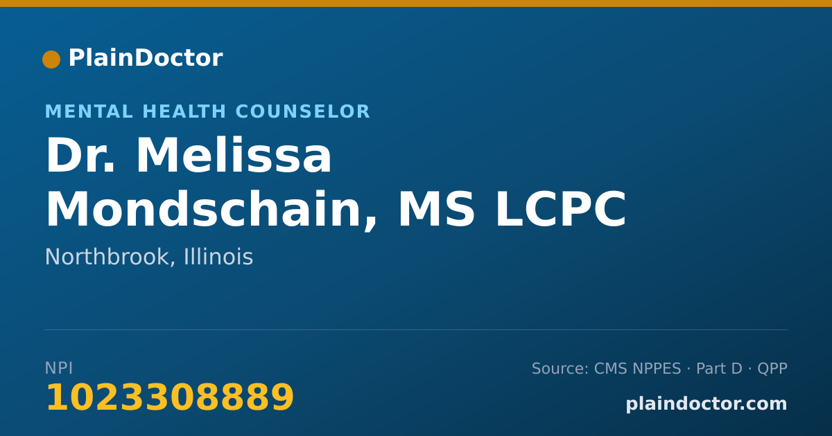 Shareable card for Melissa Mondschain, MS LCPC - Mental Health Counselor, Northbrook, IL
