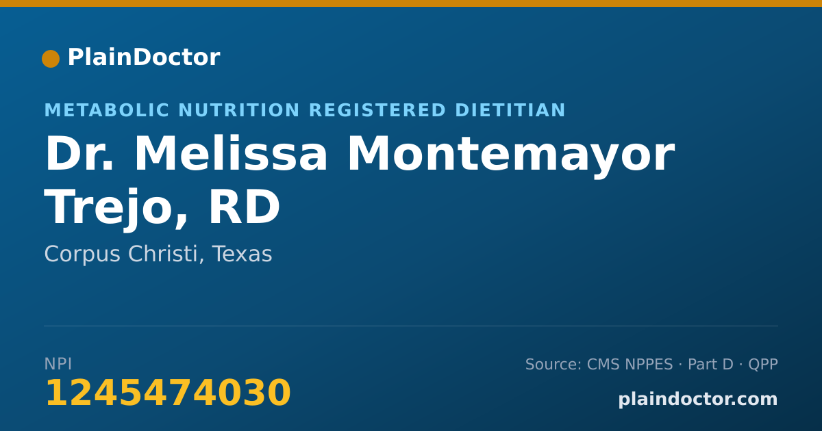 Shareable card for Melissa Montemayor Trejo, RD - Metabolic Nutrition Registered Dietitian, Corpus Christi, TX
