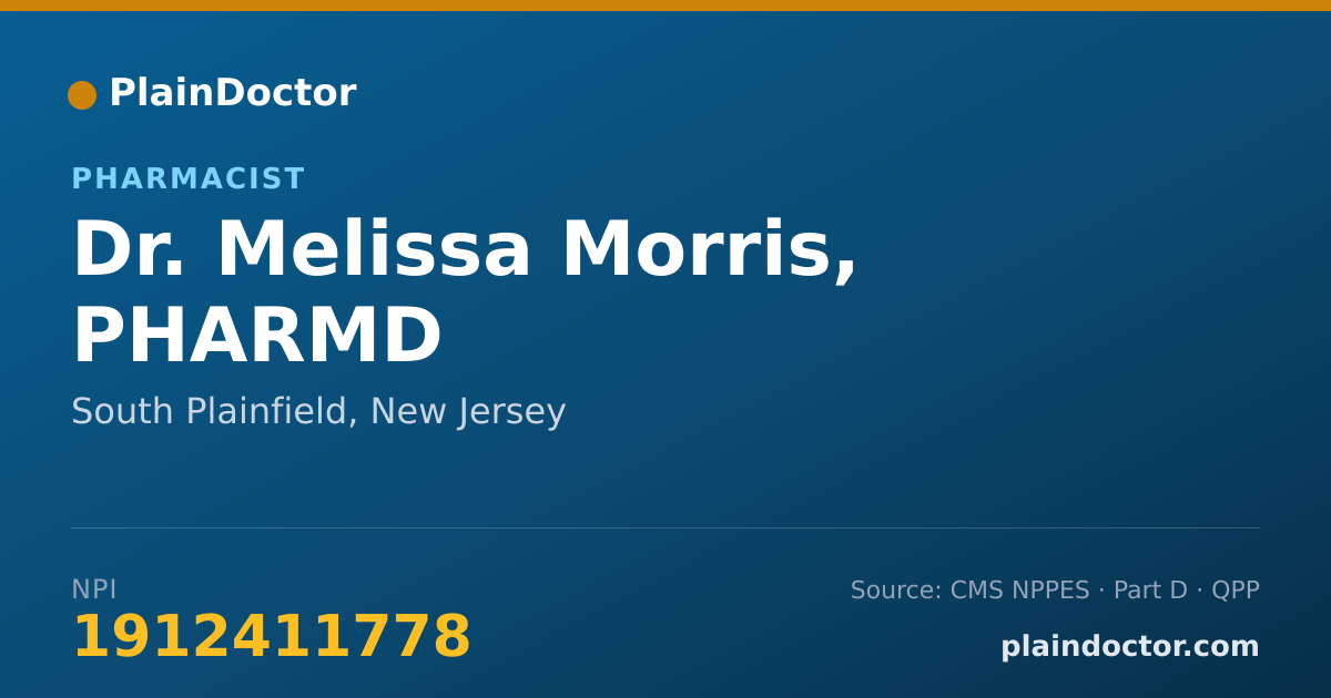 Shareable card for Melissa Morris, PHARMD - Pharmacist, South Plainfield, NJ