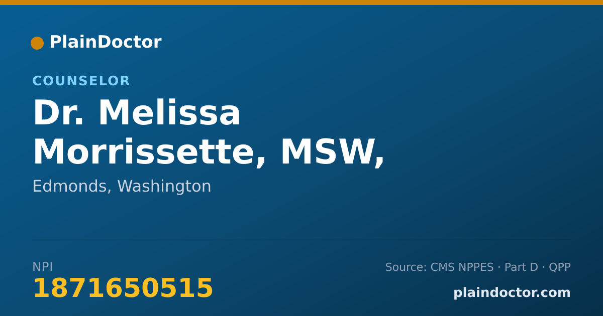 Shareable card for Melissa Morrissette, MSW, LICSW. CMHS - Counselor, Edmonds, WA