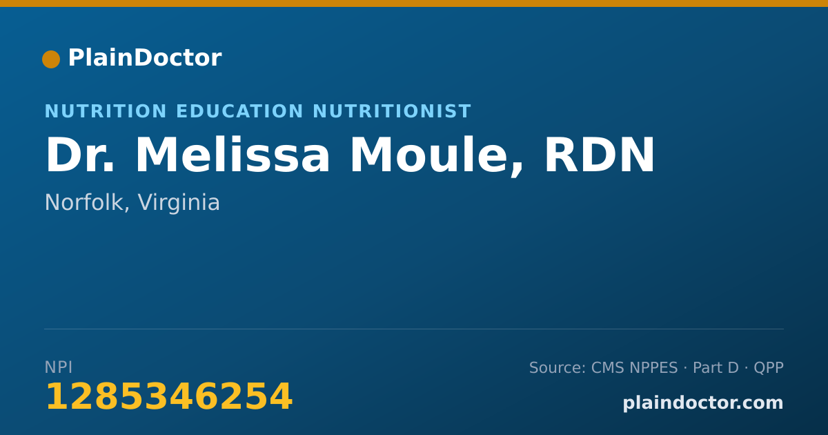 Shareable card for Melissa Moule, RDN - Nutrition Education Nutritionist, Norfolk, VA