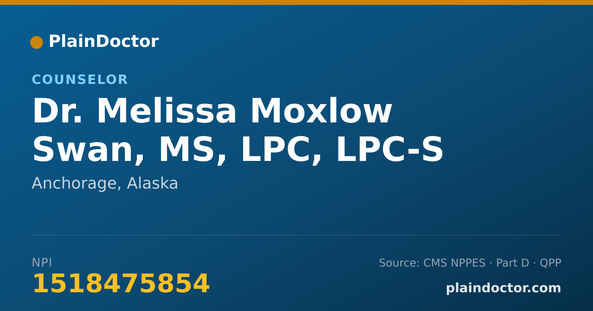 Shareable card for Melissa Moxlow Swan, MS, LPC, LPC-S - Counselor, Anchorage, AK