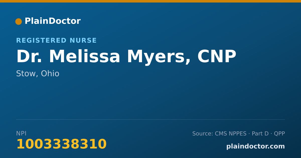 Shareable card for Melissa Myers, CNP - Registered Nurse, Stow, OH