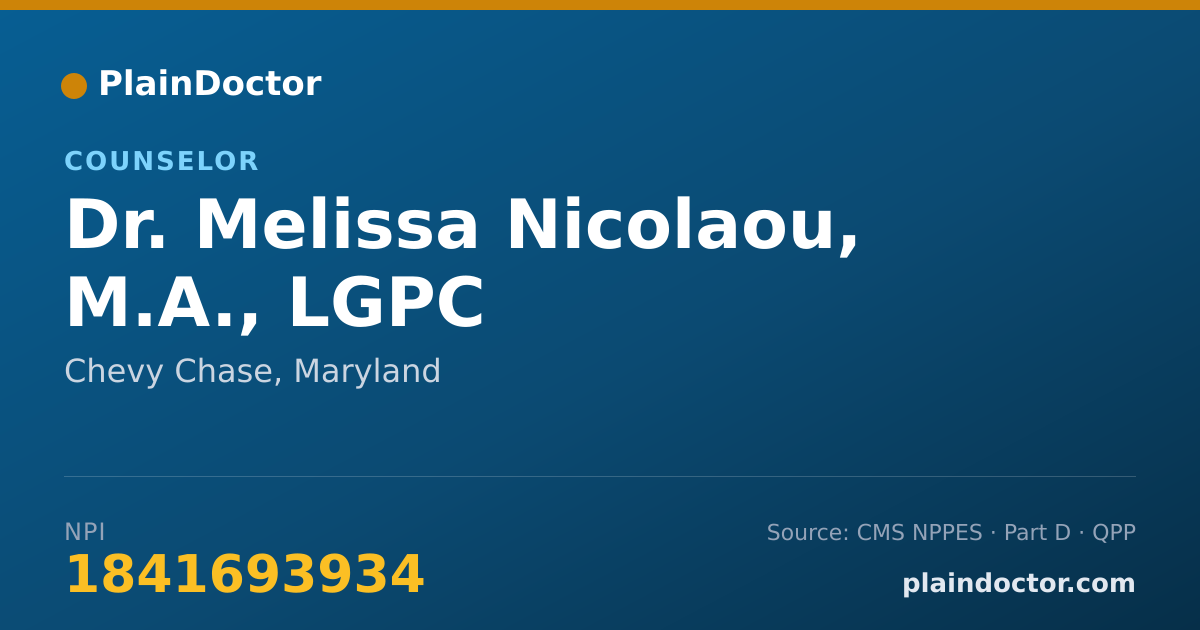 Shareable card for Melissa Nicolaou, M.A., LGPC - Counselor, Chevy Chase, MD