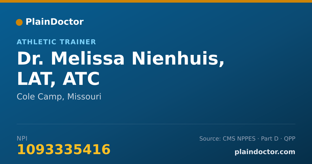 Shareable card for Melissa Nienhuis, LAT, ATC - Athletic Trainer, Cole Camp, MO