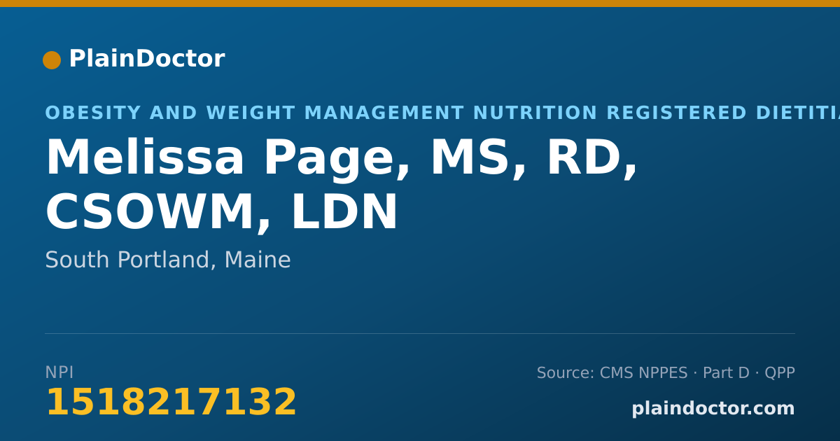 Shareable card for Melissa Page, MS, RD, CSOWM, LDN - Obesity and Weight Management Nutrition Registered Dietitian, South Portland, ME