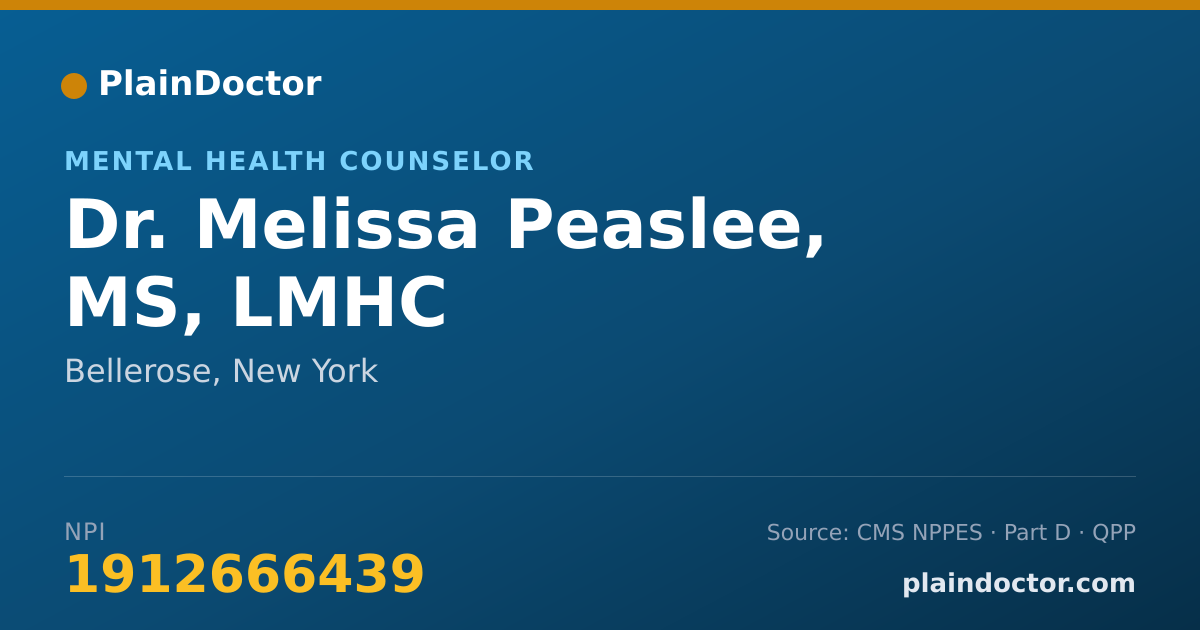 Shareable card for Melissa Peaslee, MS, LMHC - Mental Health Counselor, Bellerose, NY