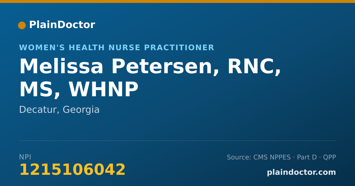 Shareable card for Melissa Petersen, RNC, MS, WHNP - Women's Health Nurse Practitioner, Decatur, GA