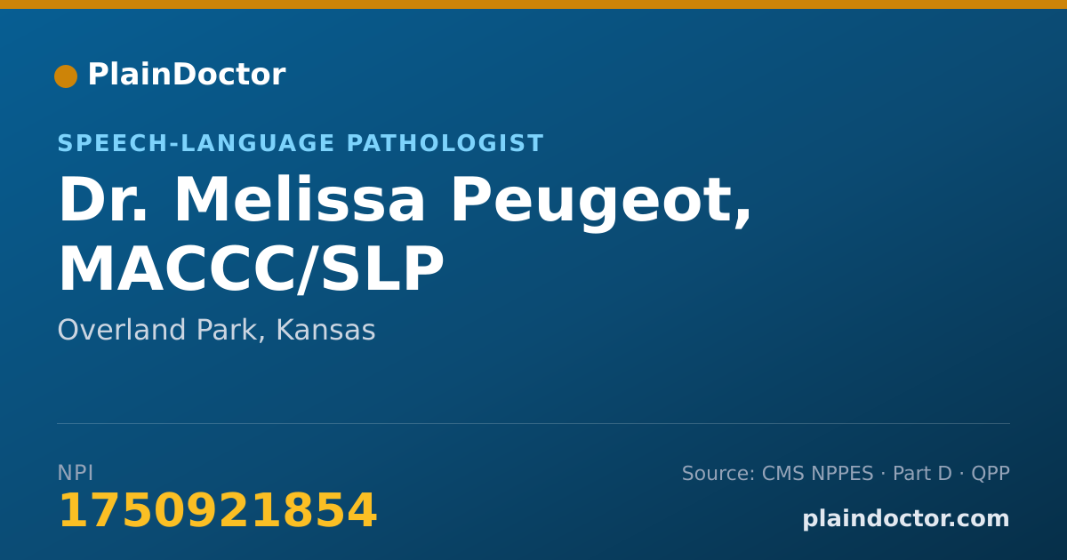 Shareable card for Melissa Peugeot, MACCC/SLP - Speech-Language Pathologist, Overland Park, KS