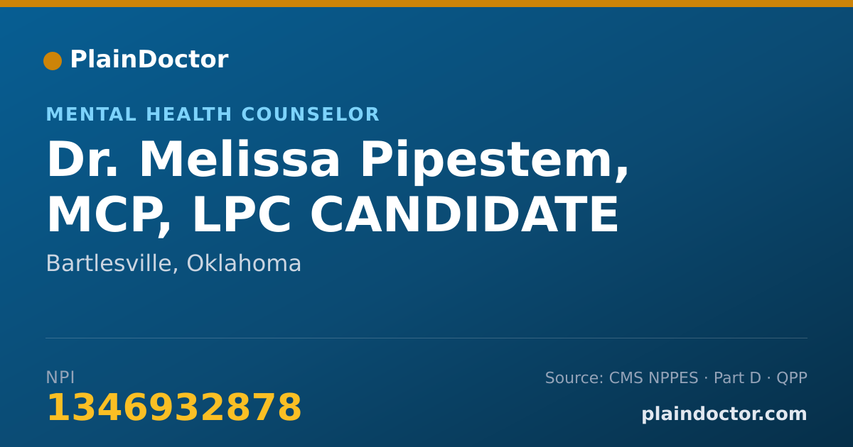Shareable card for Melissa Pipestem, MCP, LPC CANDIDATE - Mental Health Counselor, Bartlesville, OK