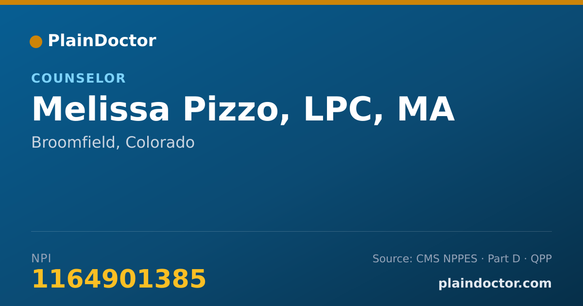 Shareable card for Melissa Pizzo, LPC, MA - Counselor, Broomfield, CO