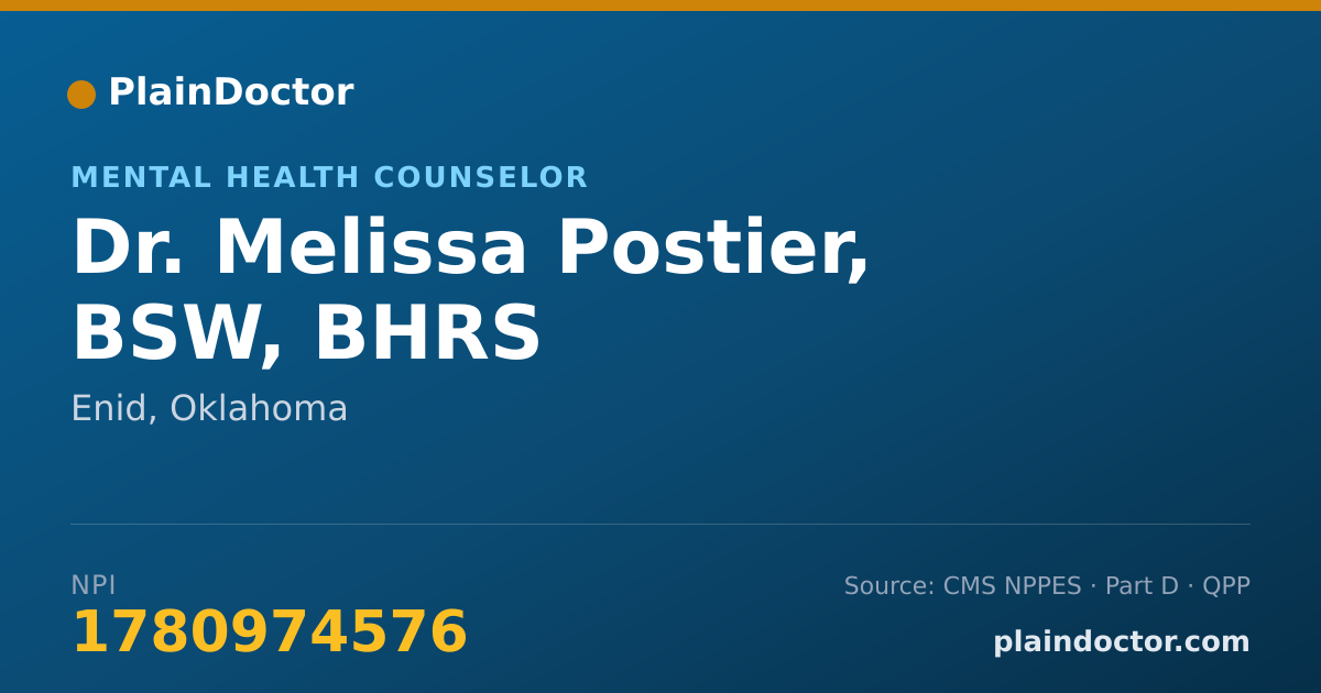 Shareable card for Melissa Postier, BSW, BHRS - Mental Health Counselor, Enid, OK
