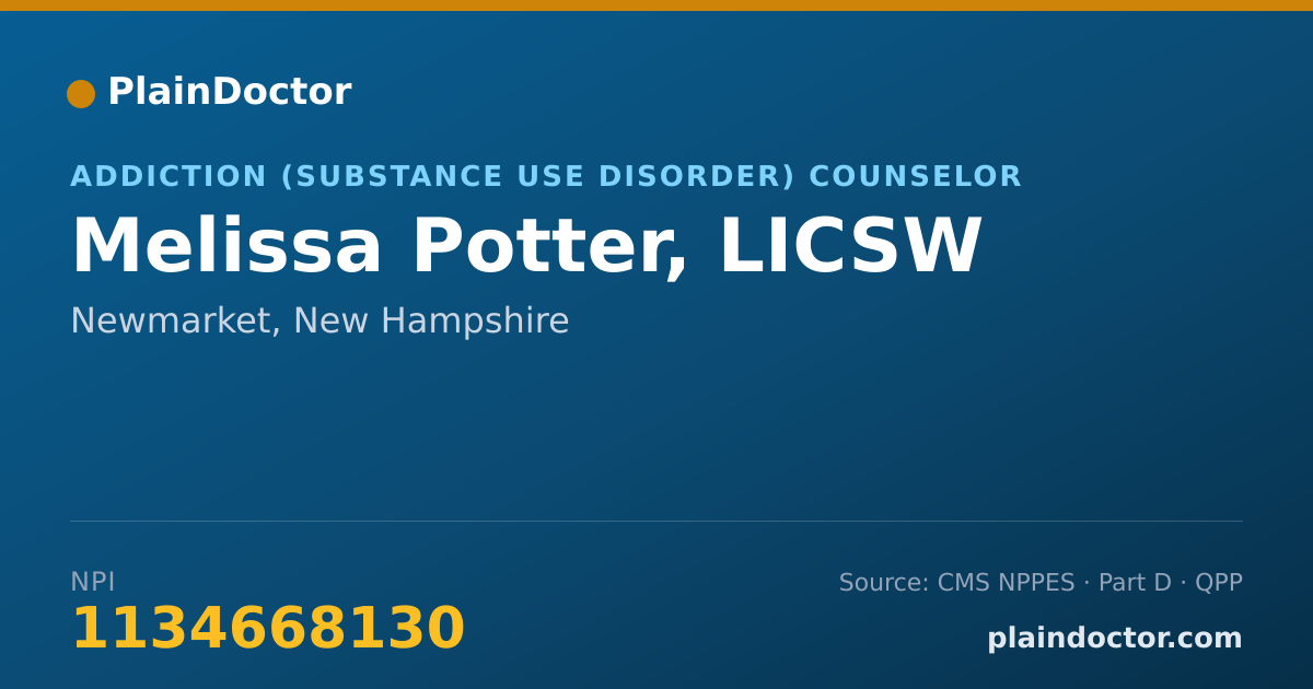 Shareable card for Melissa Potter, LICSW - Addiction (Substance Use Disorder) Counselor, Newmarket, NH
