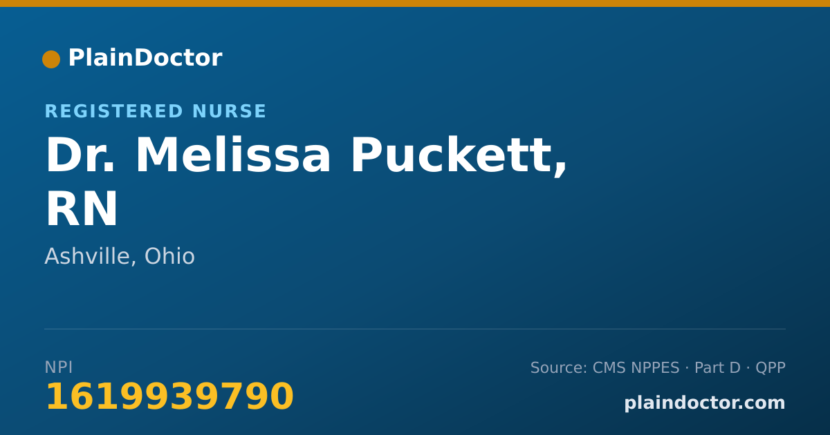 Shareable card for Melissa Puckett, RN - Registered Nurse, Ashville, OH