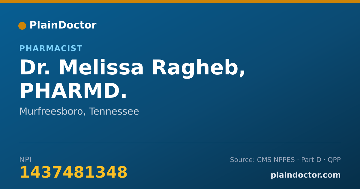 Shareable card for Melissa Ragheb, PHARMD. - Pharmacist, Murfreesboro, TN