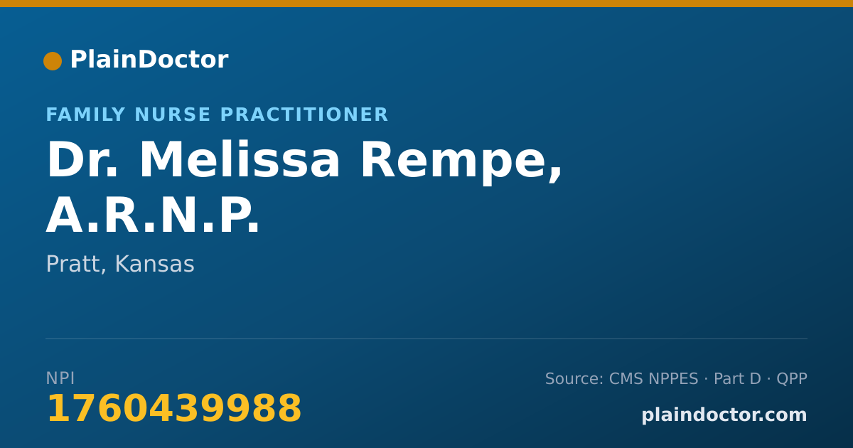 Shareable card for Melissa Rempe, A.R.N.P. - Family Nurse Practitioner, Pratt, KS