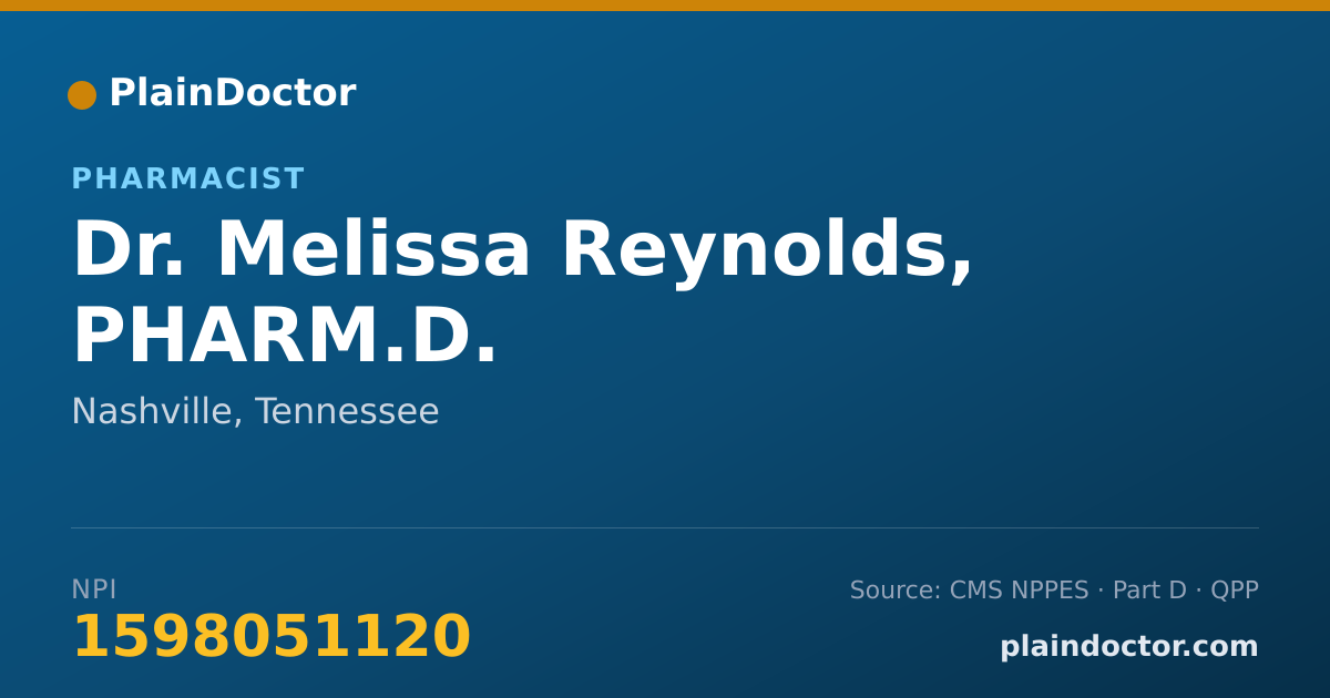 Shareable card for Melissa Reynolds, PHARM.D. - Pharmacist, Nashville, TN