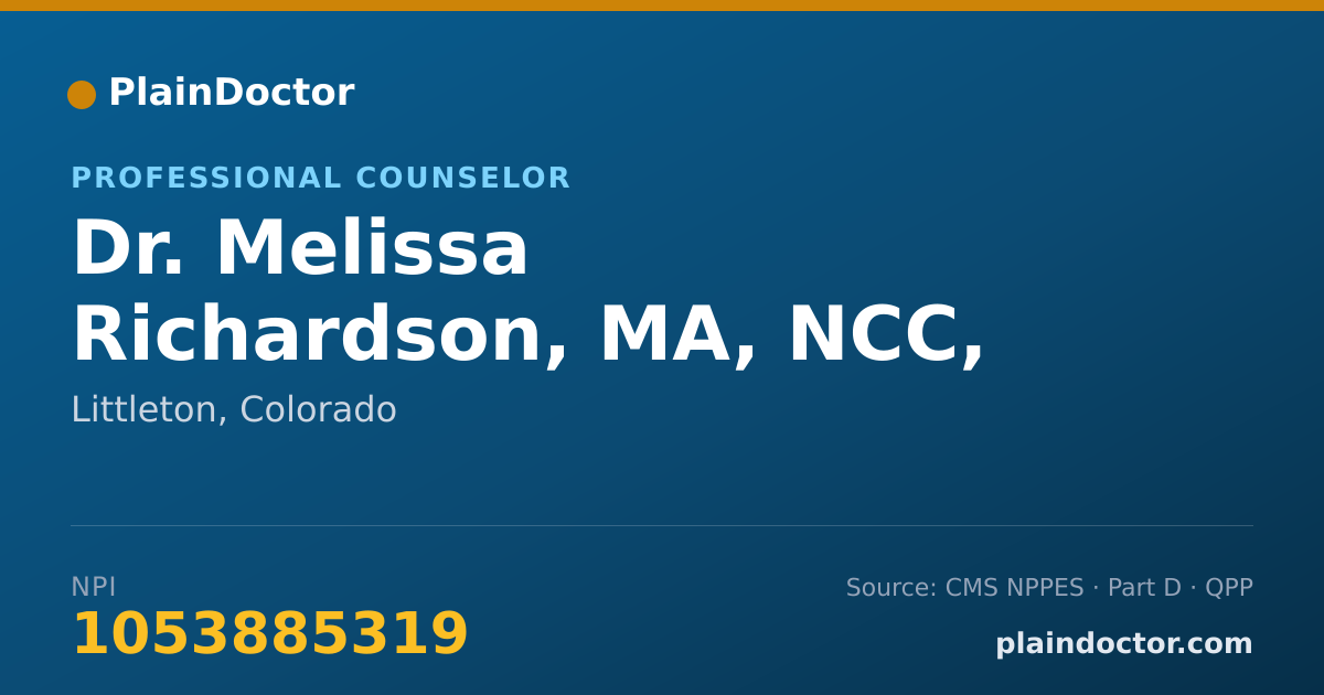 Shareable card for Melissa Richardson, MA, NCC, LPC - Professional Counselor, Littleton, CO