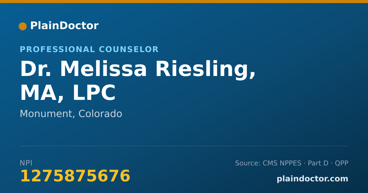 Shareable card for Melissa Riesling, MA, LPC - Professional Counselor, Monument, CO