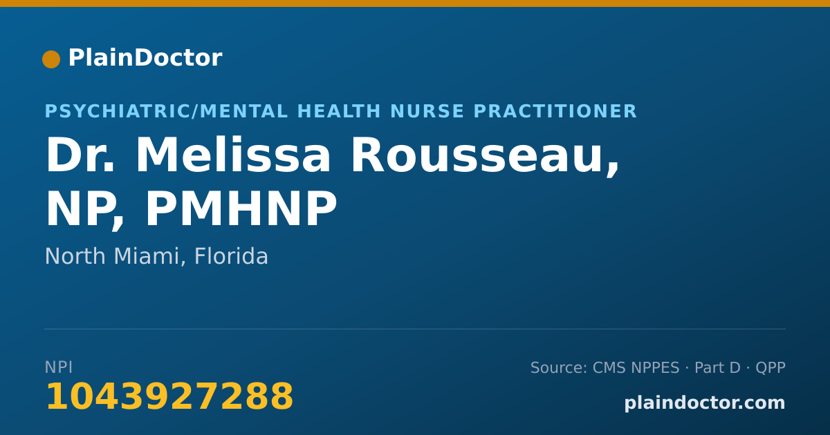 Shareable card for Melissa Rousseau, NP, PMHNP - Psychiatric/Mental Health Nurse Practitioner, North Miami, FL