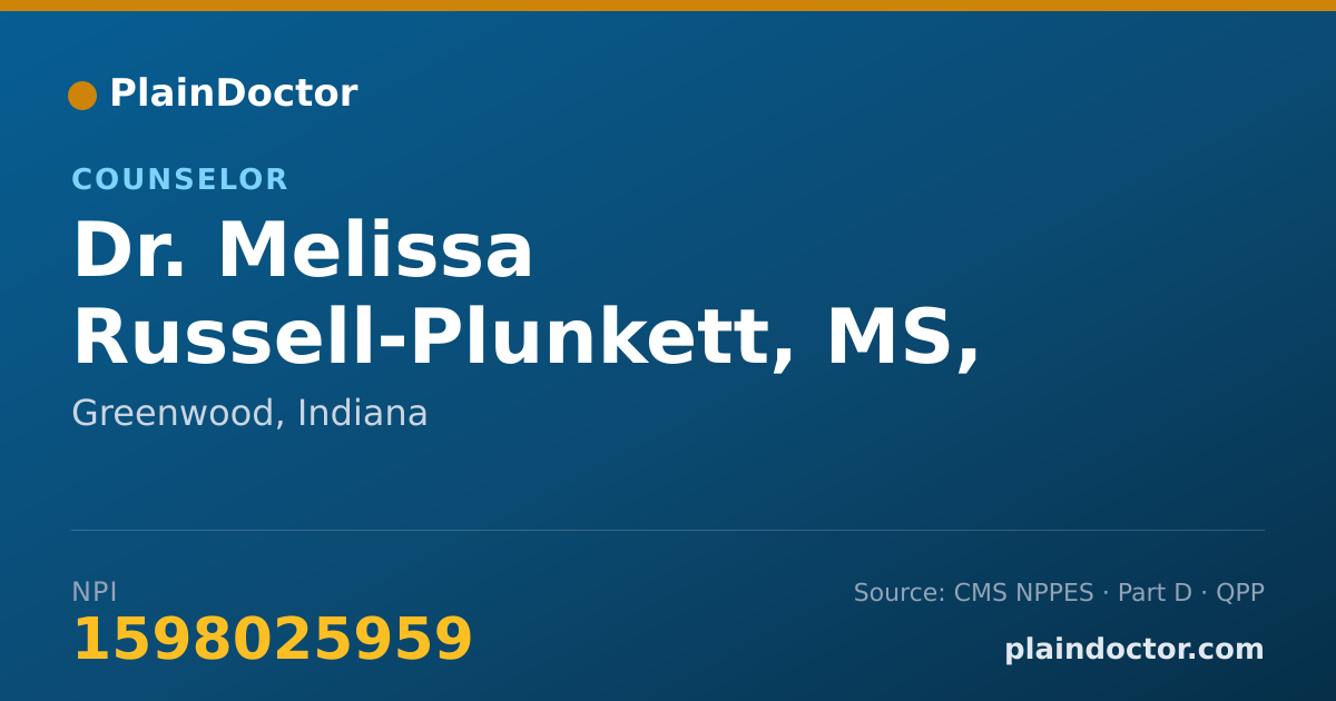Shareable card for Melissa Russell-Plunkett, MS, NCC, LMHC - Counselor, Greenwood, IN