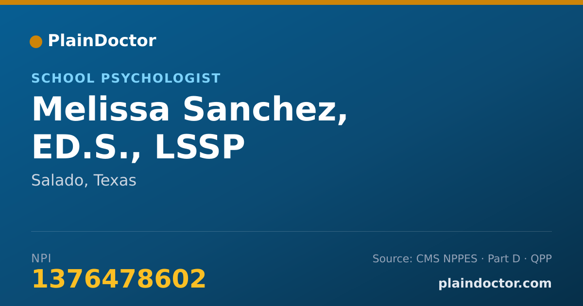 Shareable card for Melissa Sanchez, ED.S., LSSP - School Psychologist, Salado, TX