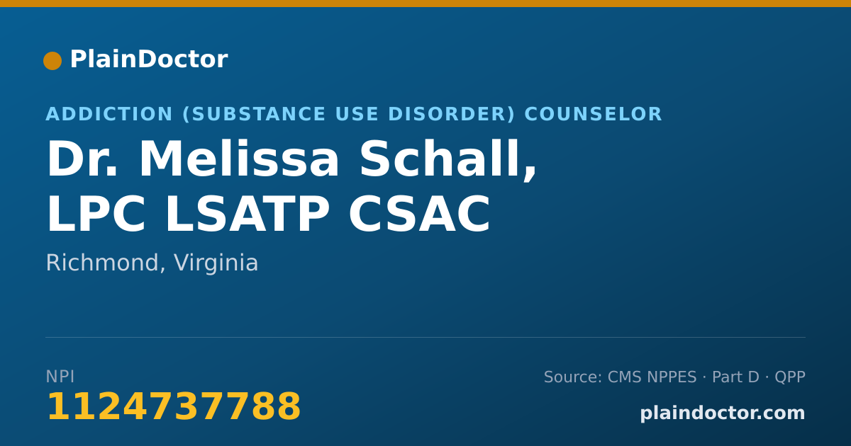 Shareable card for Melissa Schall, LPC LSATP CSAC - Addiction (Substance Use Disorder) Counselor, Richmond, VA