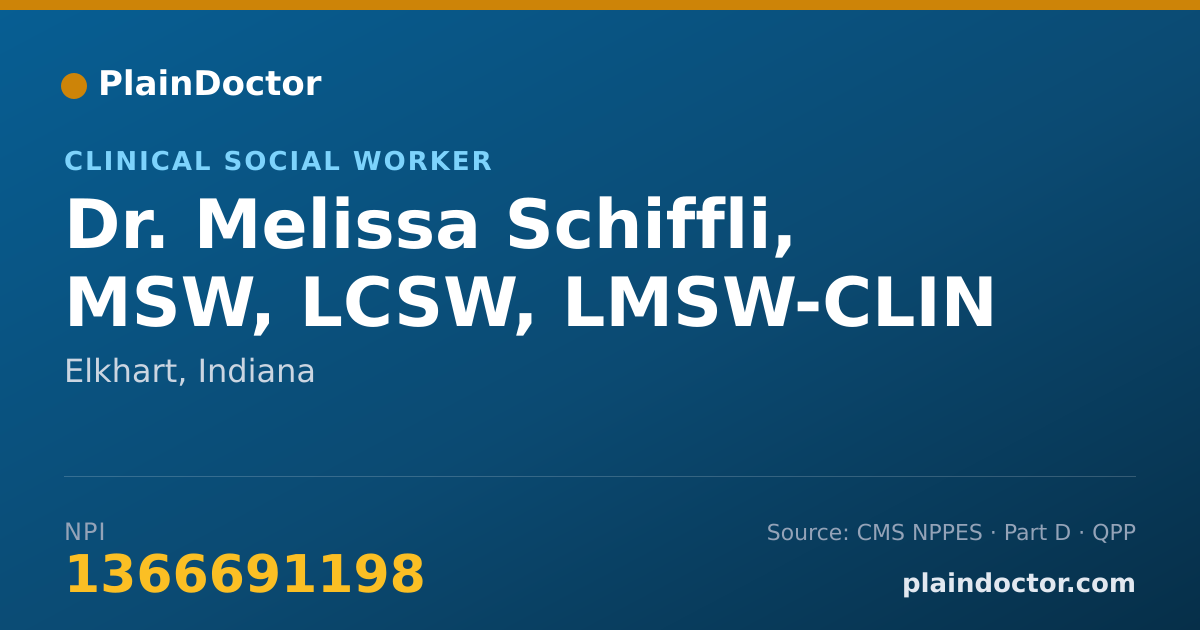 Shareable card for Melissa Schiffli, MSW, LCSW, LMSW-CLIN - Clinical Social Worker, Elkhart, IN