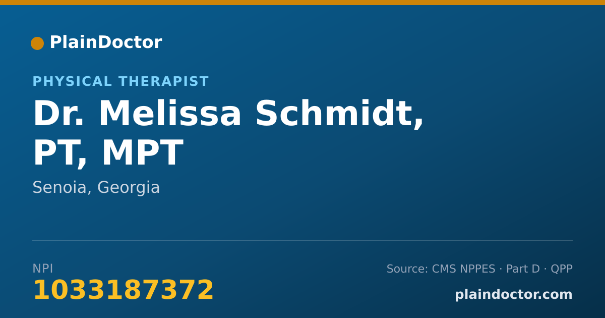Shareable card for Melissa Schmidt, PT, MPT - Physical Therapist, Senoia, GA