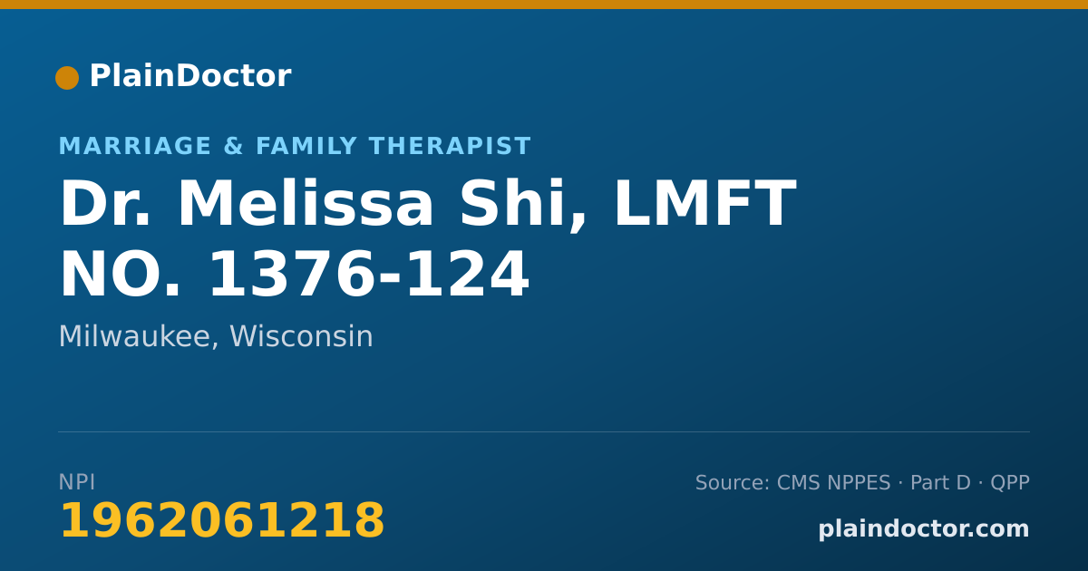 Shareable card for Melissa Shi, LMFT NO. 1376-124 - Marriage & Family Therapist, Milwaukee, WI