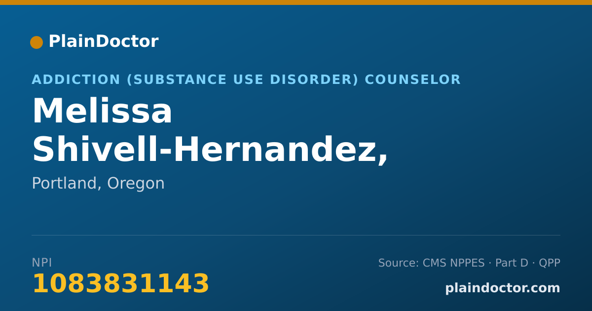 Shareable card for Melissa Shivell-Hernandez, CADCII, CRC - Addiction (Substance Use Disorder) Counselor, Portland, OR