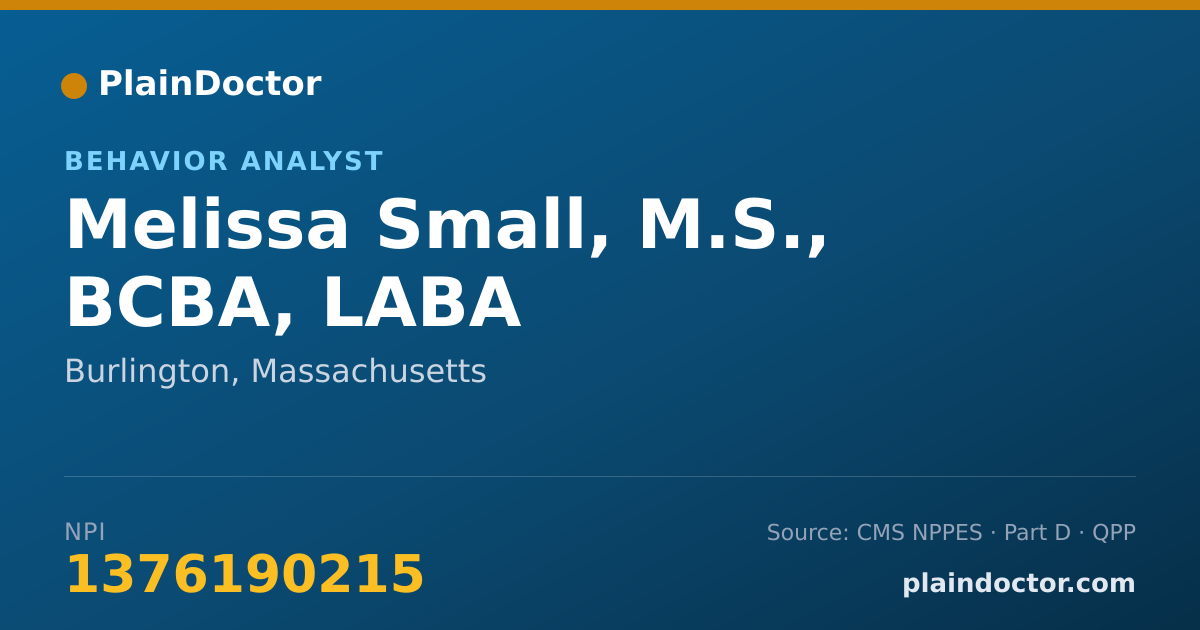 Shareable card for Melissa Small, M.S., BCBA, LABA - Behavior Technician, Burlington, MA