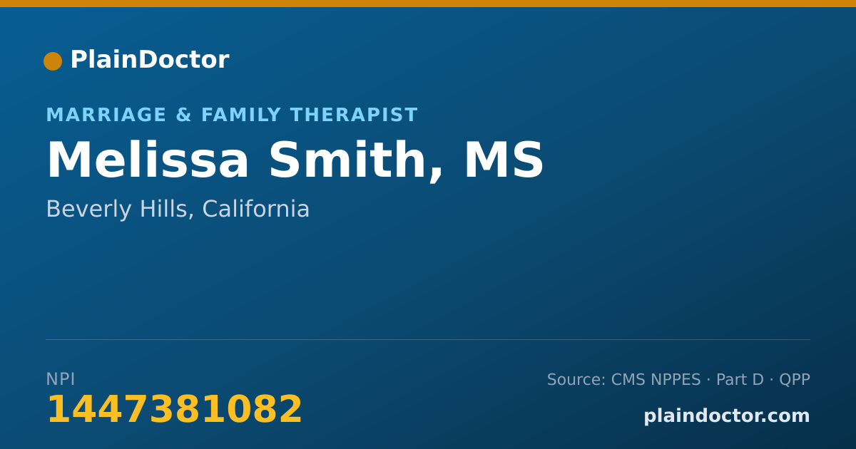 Shareable card for Melissa Smith, MS - Marriage & Family Therapist, Beverly Hills, CA
