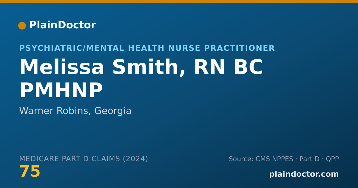 Shareable card for Melissa Smith, RN BC PMHNP - Psychiatric/Mental Health Nurse Practitioner, Warner Robins, GA