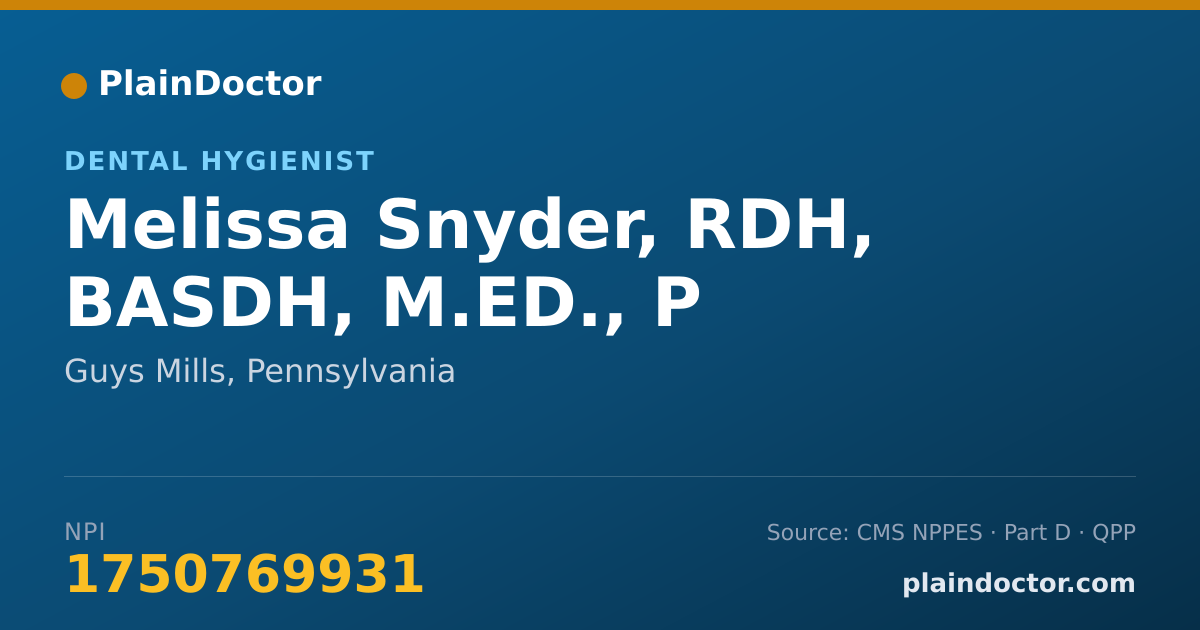 Shareable card for Melissa Snyder, RDH, BASDH, M.ED., P - Dental Hygienist, Guys Mills, PA