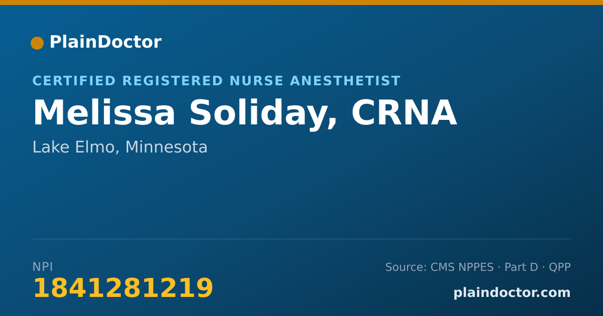 Shareable card for Melissa Soliday, CRNA - Certified Registered Nurse Anesthetist, Lake Elmo, MN