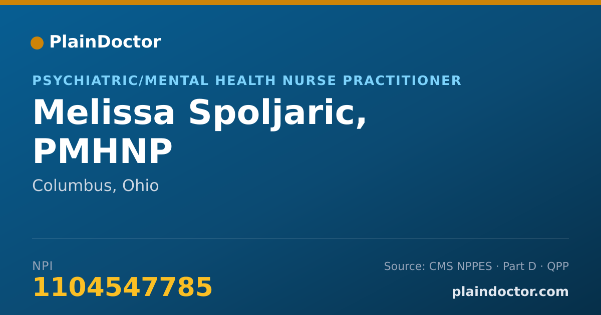 Shareable card for Melissa Spoljaric, PMHNP - Psychiatric/Mental Health Nurse Practitioner, Columbus, OH