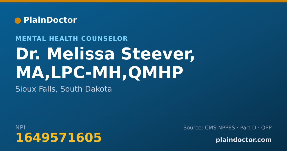 Shareable card for Melissa Steever, MA,LPC-MH,QMHP - Mental Health Counselor, Sioux Falls, SD