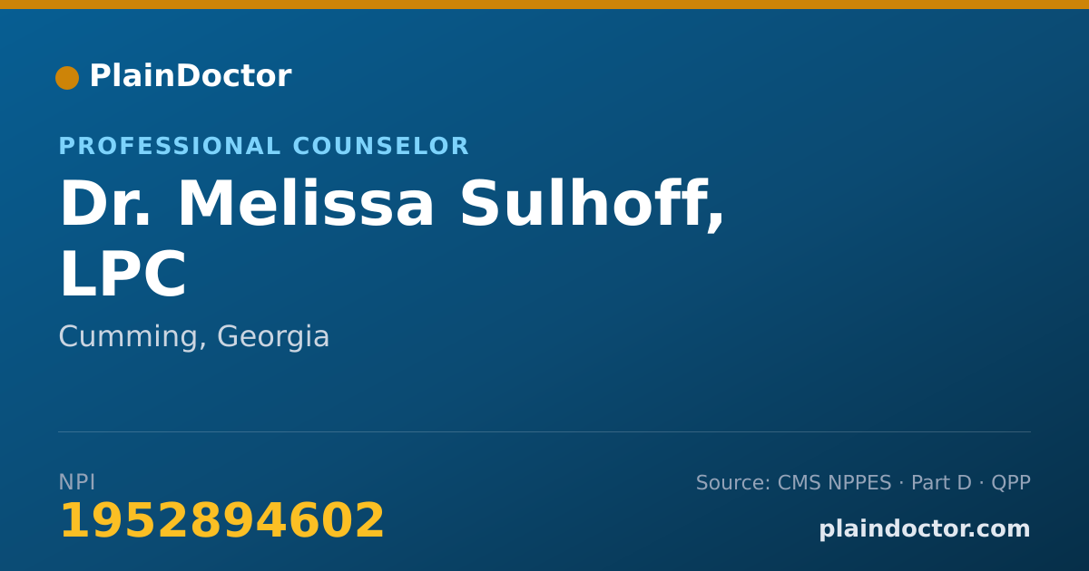 Shareable card for Melissa Sulhoff, LPC - Professional Counselor, Cumming, GA