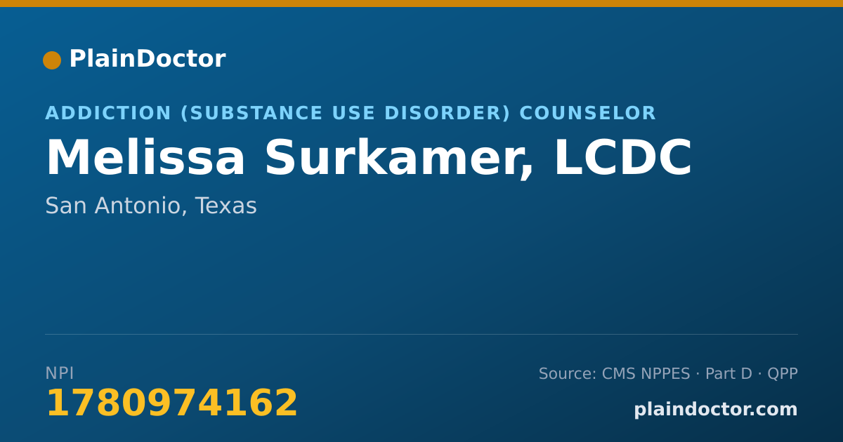 Shareable card for Melissa Surkamer, LCDC - Addiction (Substance Use Disorder) Counselor, San Antonio, TX