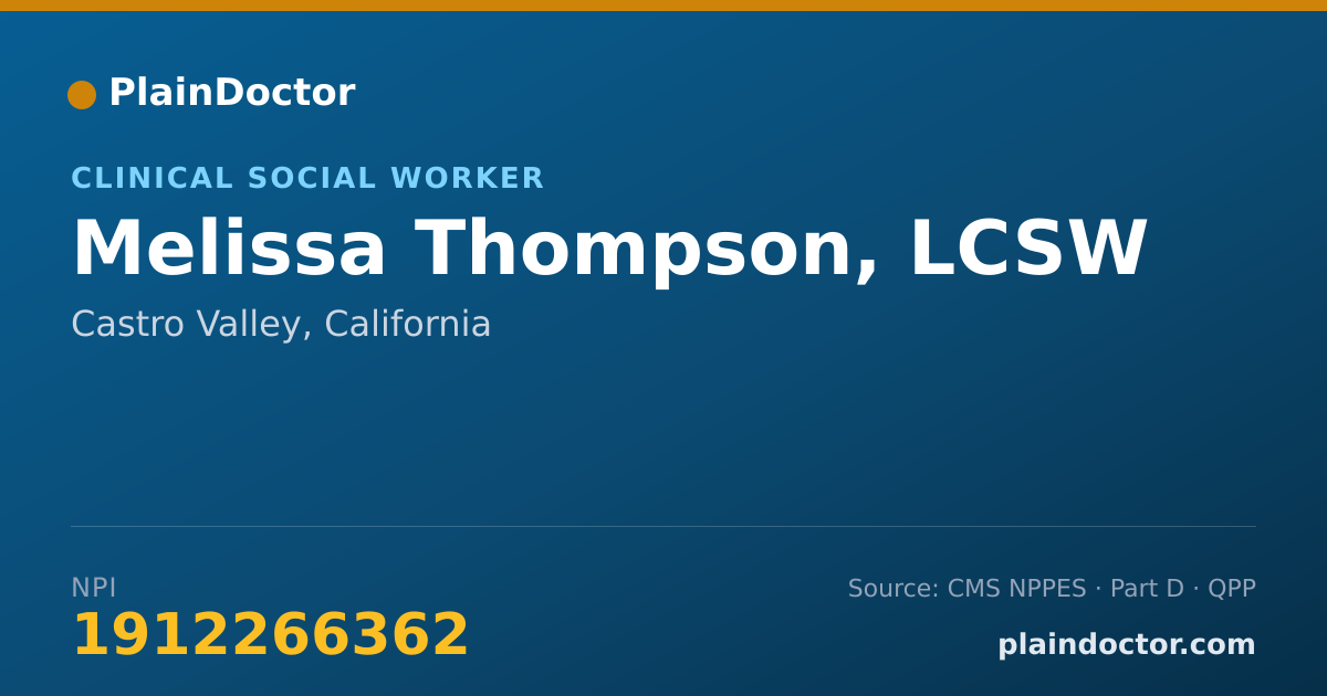 Shareable card for Melissa Thompson, LCSW - Clinical Social Worker, Castro Valley, CA