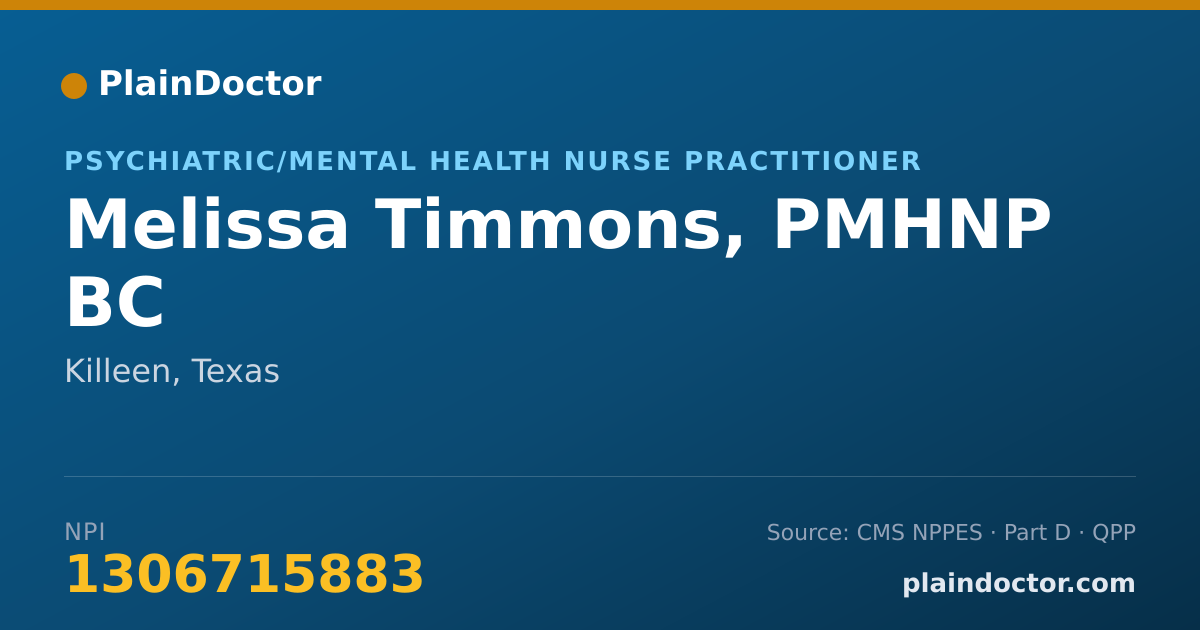 Shareable card for Melissa Timmons, PMHNP BC - Psychiatric/Mental Health Nurse Practitioner, Killeen, TX
