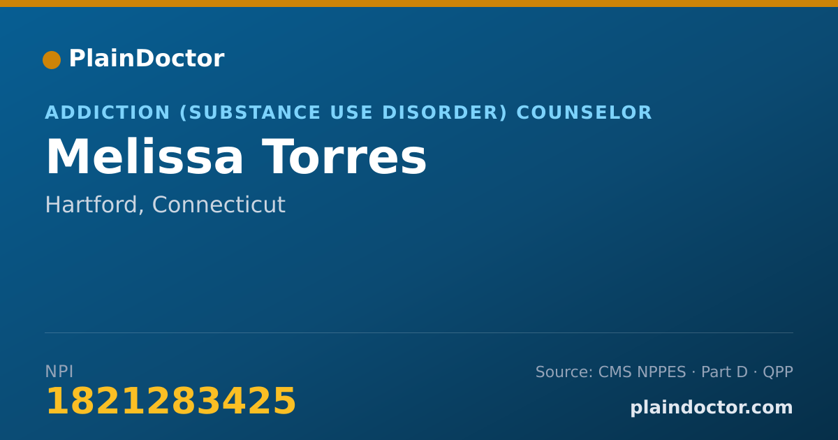 Shareable card for Melissa Torres - Addiction (Substance Use Disorder) Counselor, Hartford, CT