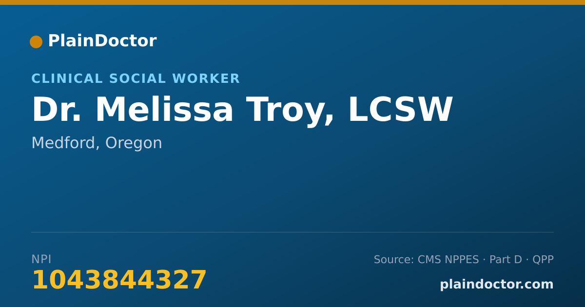 Shareable card for Melissa Troy, LCSW - Clinical Social Worker, Medford, OR
