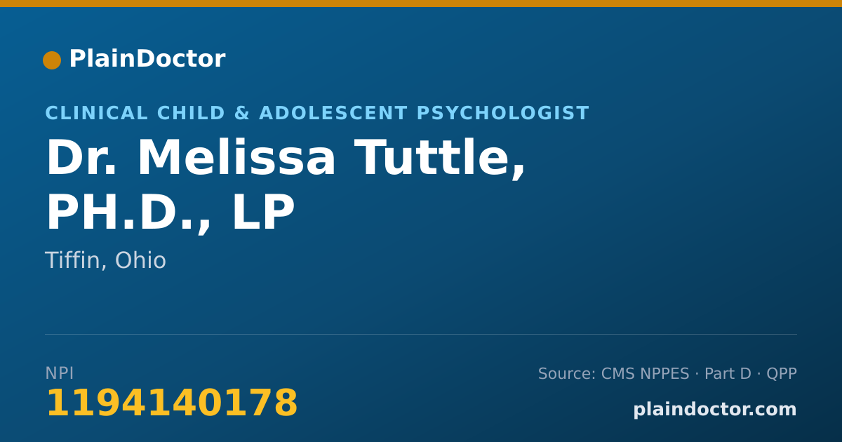 Shareable card for Melissa Tuttle, PH.D., LP - Clinical Child & Adolescent Psychologist, Tiffin, OH